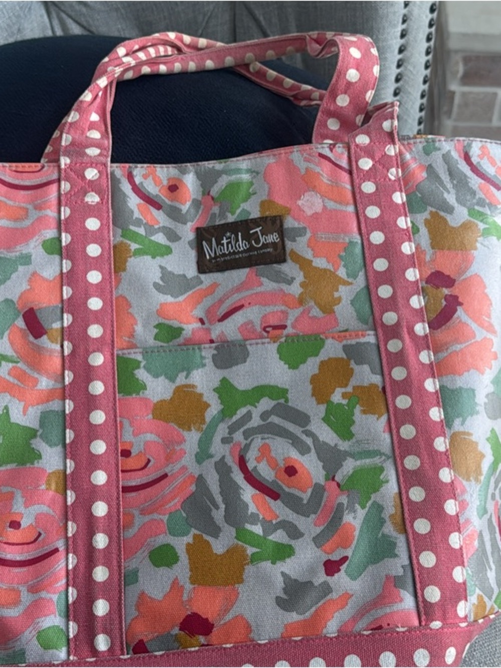 Matilda Jane Pink Polka-Trim Floral Canvas Tote